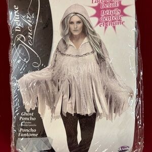 Deluxe Women's Ghost Poncho with Hood - Cream